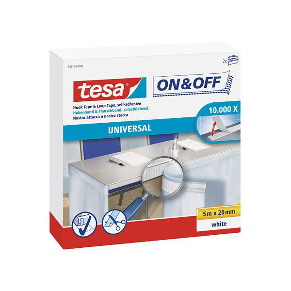 Tesa® On & Off Rolo grande de Fita lado Gancho e lado Felpo