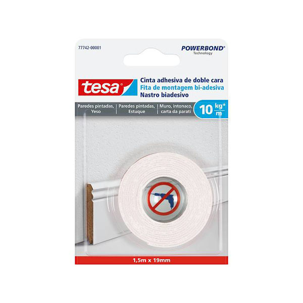 Tesa® Fita de montagem bi-adesiva para parede pintada e estuque 10 kg/m