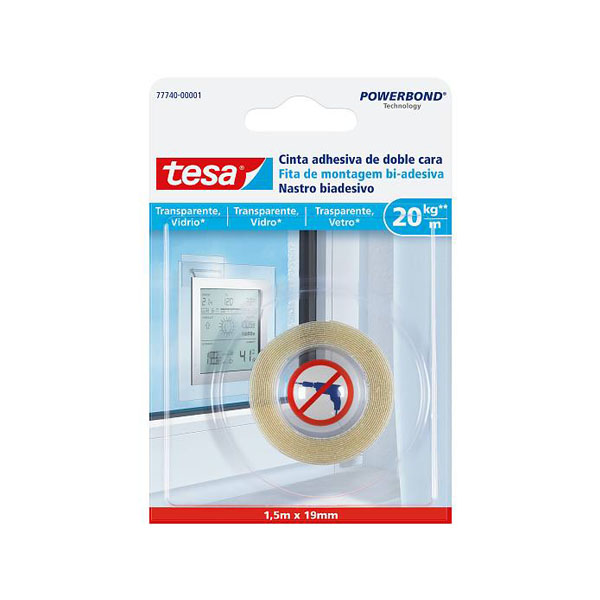 Tesa® Fita de montagem bi-adesiva para superfícies transparentes e vidro 20kg/m